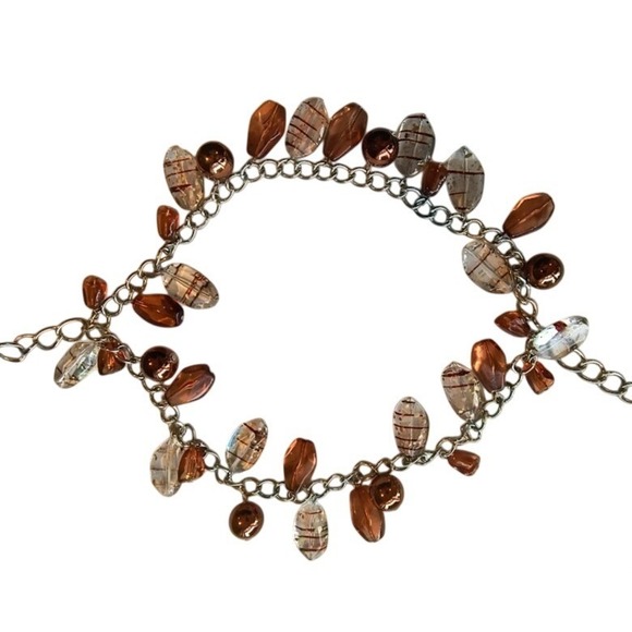 Chunky Silver Tone Necklace Mixed Beads Sparkle Copper Amber Asymmetrical Shapes - Picture 6 of 6
